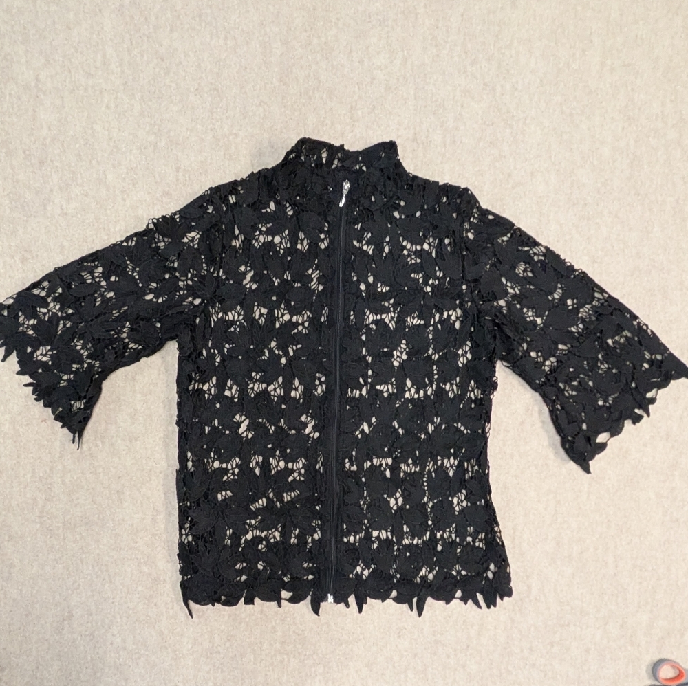 Black Floral Lace Zip Jacket From Erin London Goth Fairy Avant Guard Layering M